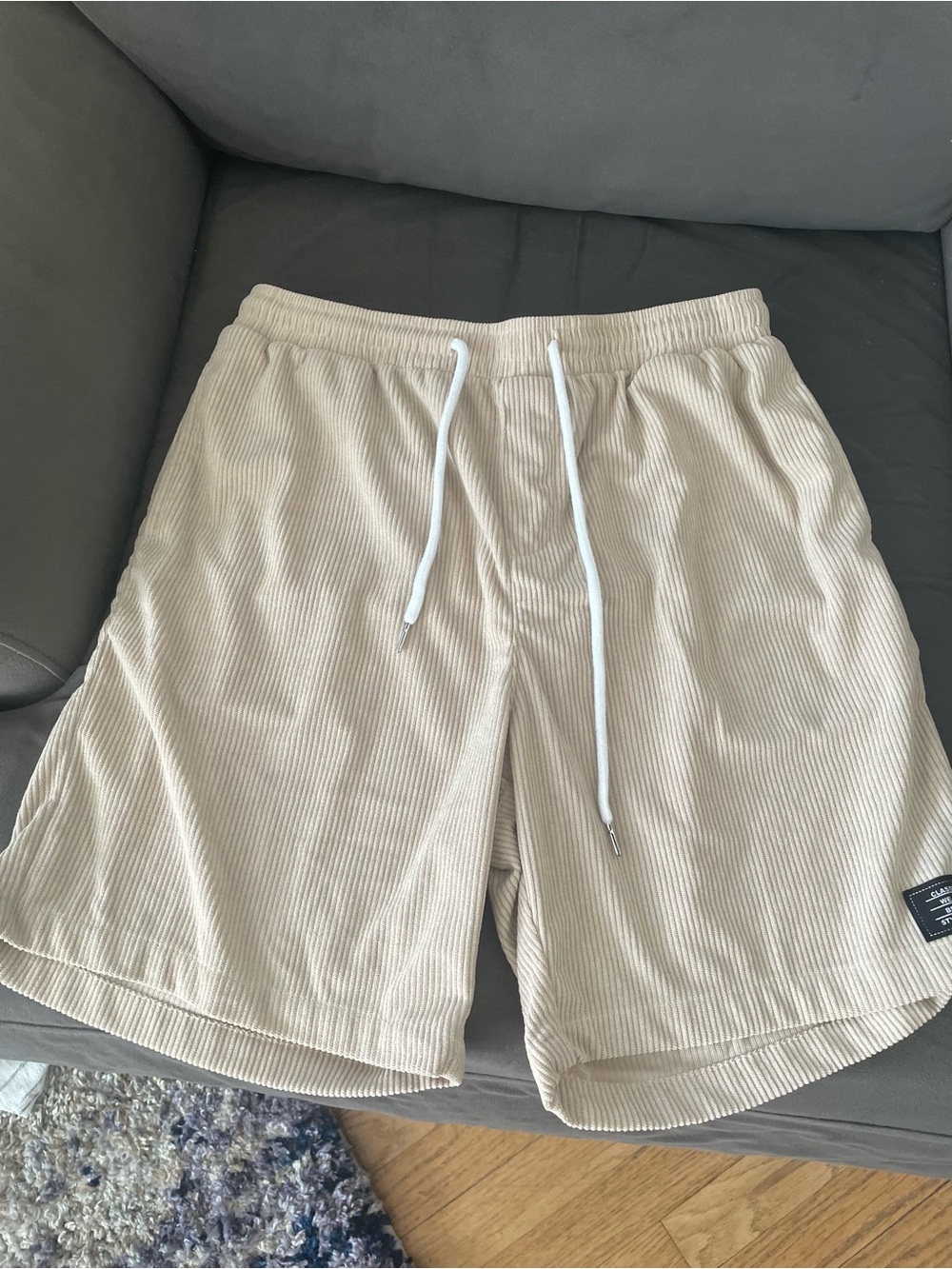 Beige Corduroy Drawstring Men’s Shorts